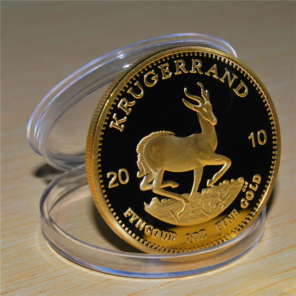 2010 Year South Africa 1OZ Fine Gold Plated Krugerrand Replica 1OZ Coin W/ Display Acrylic Capsule