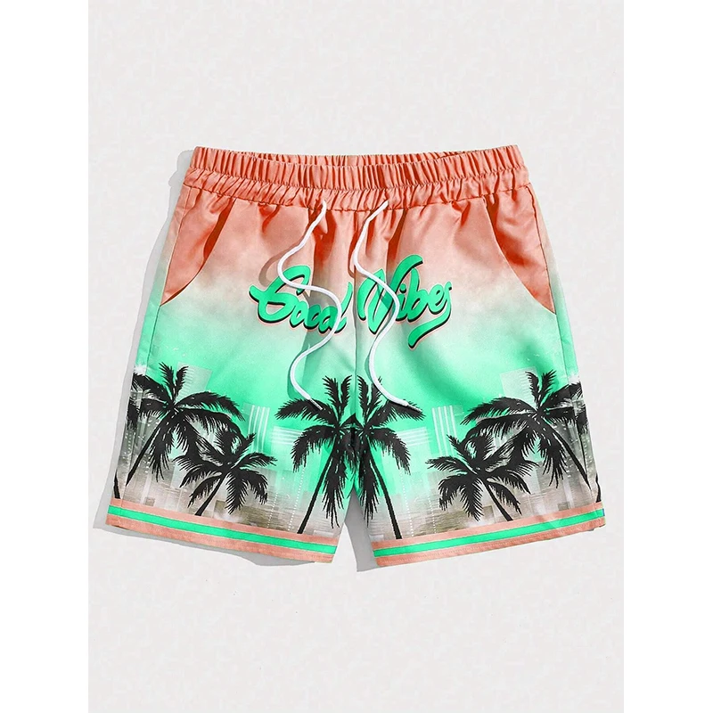 Summer Men's Shorts Quick Drying Hawaii Holiday Sports Swimming Trunks Fashion 3D Coconut Tree Printed Loose Sports Shorts 6XL