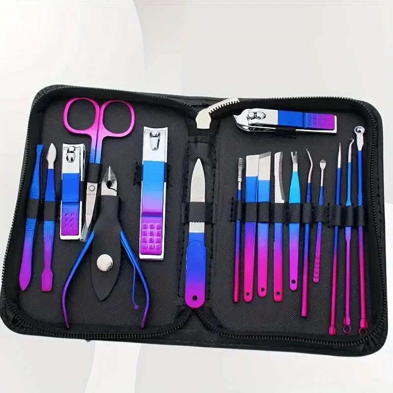 Profissional em Aço Inoxidável Manicure e Pedicure Kit, Cuidados com as unhas com Caso de Viagem,