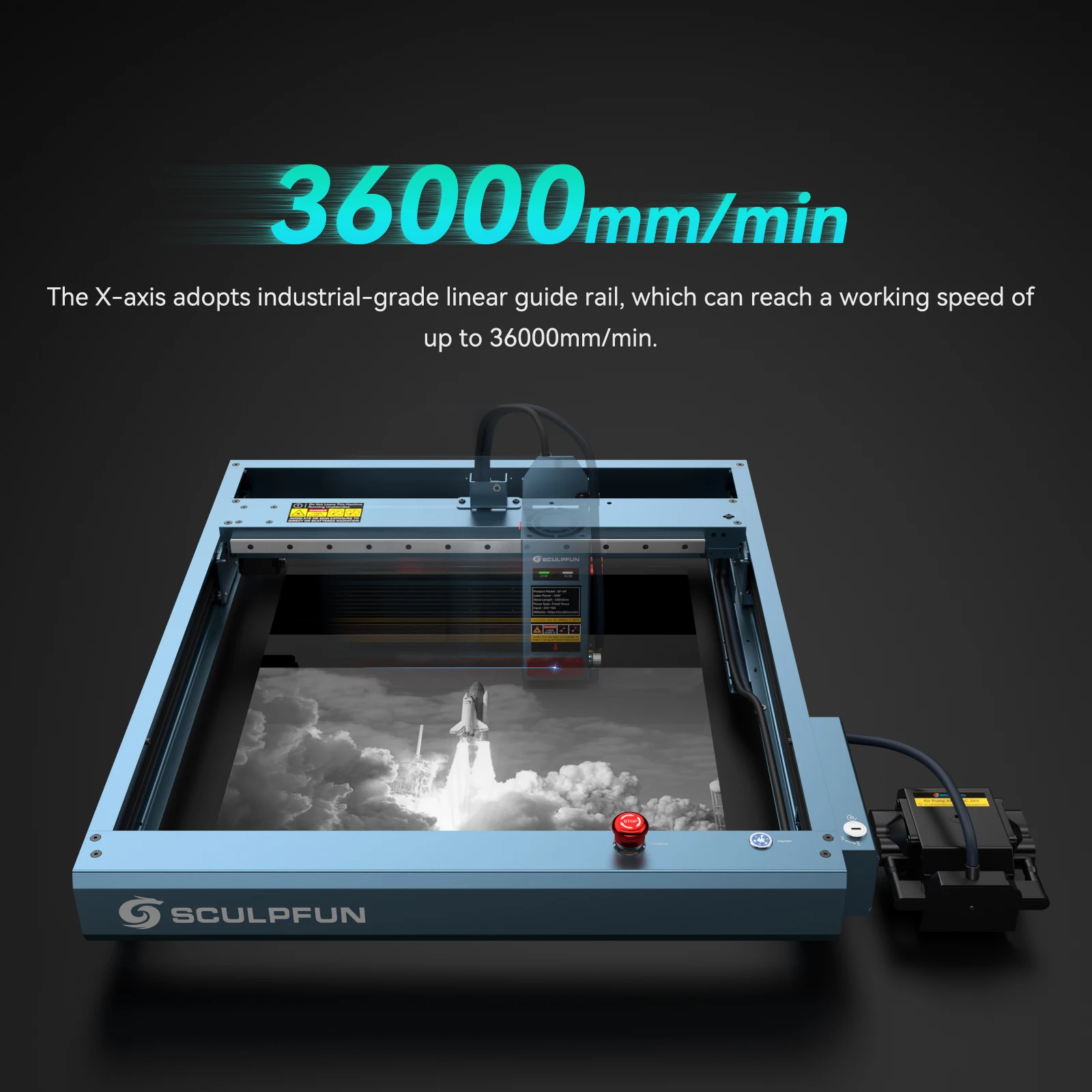 Sculpfun SF-A9 40W grawer laserowy maszyna do cięcia z precyzyjnym pozycjonowaniem funkcja alarmu temperatury płomienia obszar roboczy 400x400mm