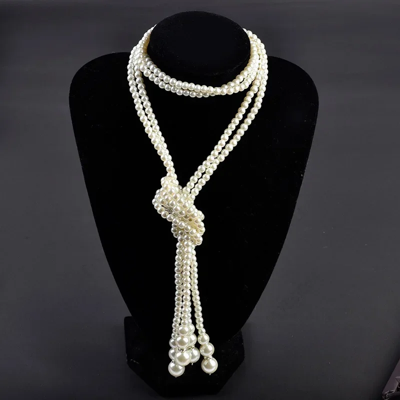 Collier de perles des années 1920, fausses perles, accessoires Gatsby, bijoux de Costume Vintage, crème, pour femmes
