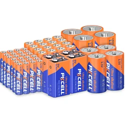 PKCELL 52-Count Family Combination AAA,AA,C,D 9v Battery Alkaline 1.5V Non Rechargeable Batteries Ultra Long Lasting Battery