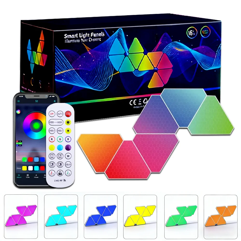 DIY Triangle Quantum LED Wall Light RGB WiFi Bluetooth APP Remote Voice Music Sync USB 5V Gaming Room Ambient Decor Lamp WS2812B