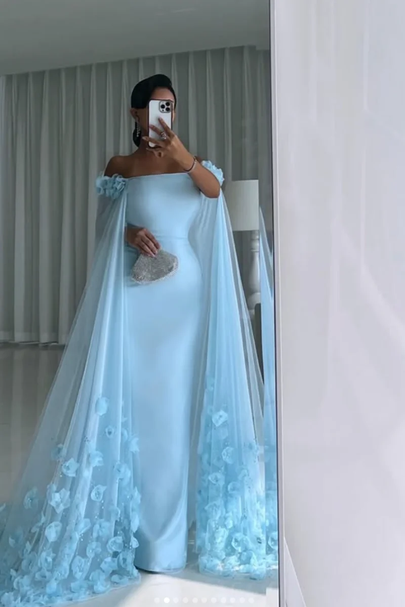 Annie lussuosi fiori fatti a mano in tulle abiti da ballo abiti da sera blu cielo sirena eleganti occasioni speciali da donna