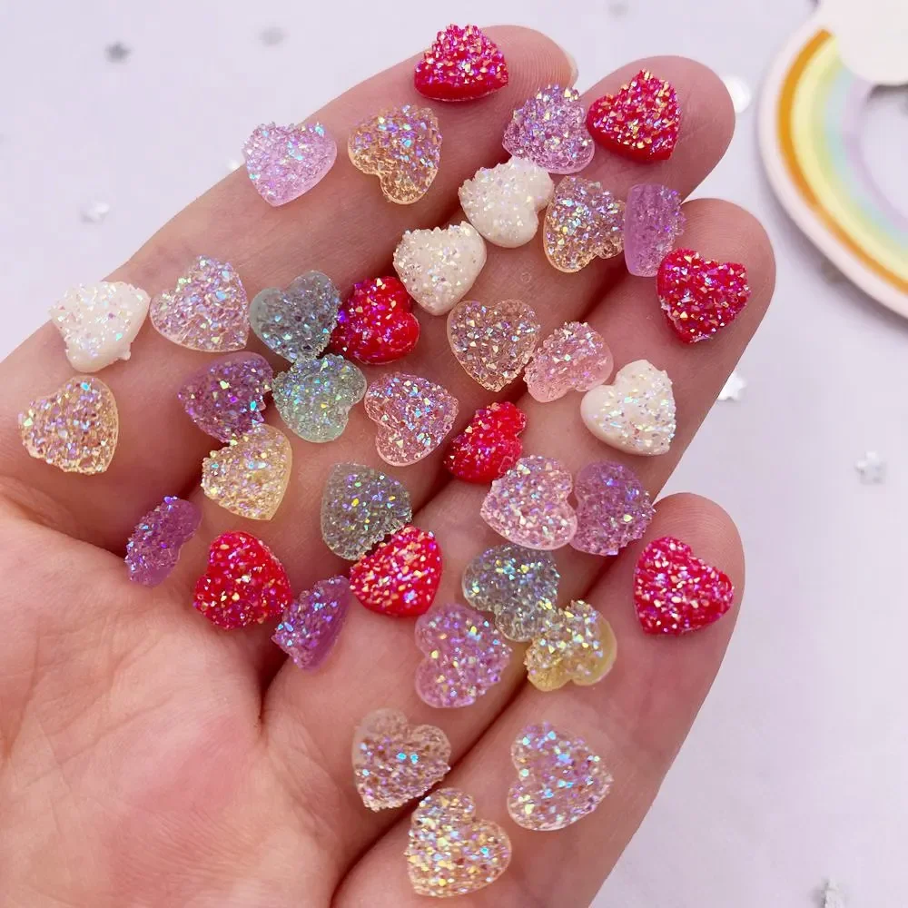 100szt AB Resin 8mm Bling Candy Color Mini Sweet Heart Ore Flatback Rhinestone Ornaments DIY Wedding Applique Nail Art Gem Craft — zdjęcie 2