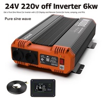 Inverter 24V to 220V 50Hz 6000W Pure Sine Wave Car Inverter,EU Socket, LCD Display, Remote Control for Home,camping, RVs