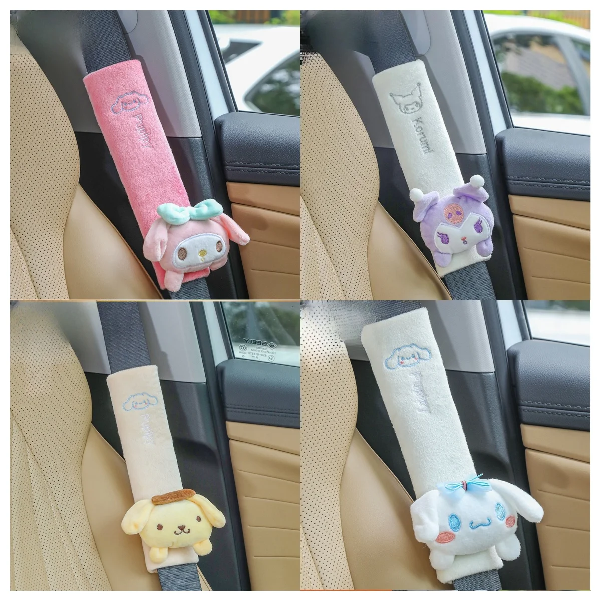 Sanrio Cinnamoroll Car Seat Belt Cover Kawaii Cars Universal Safety Belts Protector Non-slip Motorcar Interior Accessories Gifts