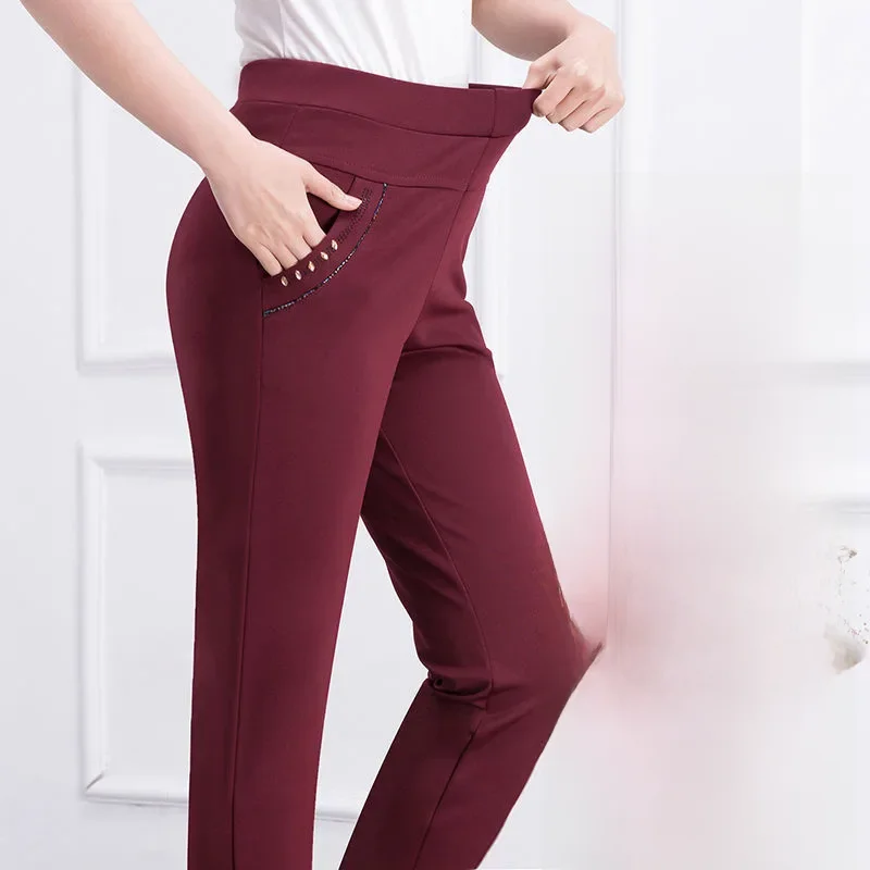 Nowe jesienne zimowe spodnie damskie wysokiej talii elastyczne damskie spodnie biurowe dorywczo kobiece wąskie proste spodnie Pantalones Mujer P178 — zdjęcie 2