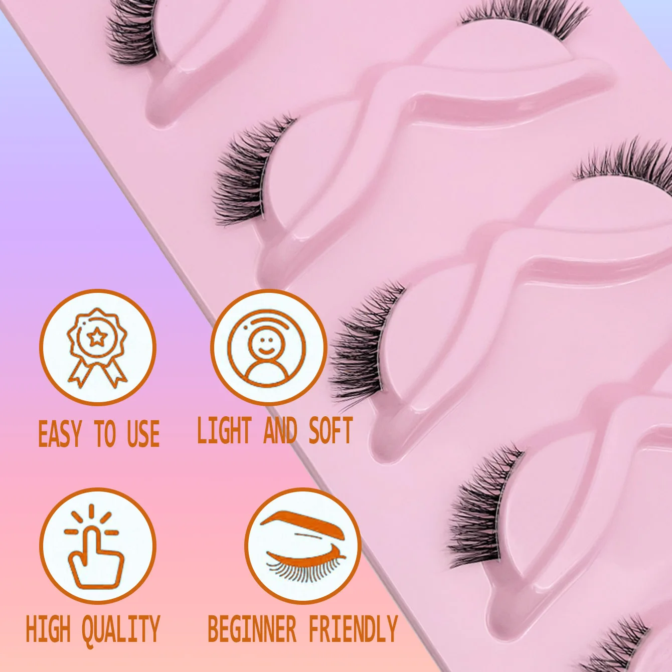 خمسة أزواج من رموش نصف عين مخططة طبيعية، تأثير عين القطة رموش صناعية طويلة طبيعية، جمال لاصق للعيون الموسعة