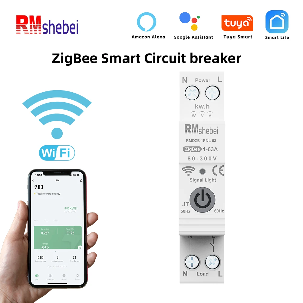 

RMshebei Smart Life Zigbee Electricity Meter Timer 1P 63A 110V 220V Mini Remote Control WiFi MCN Current Protection Protective