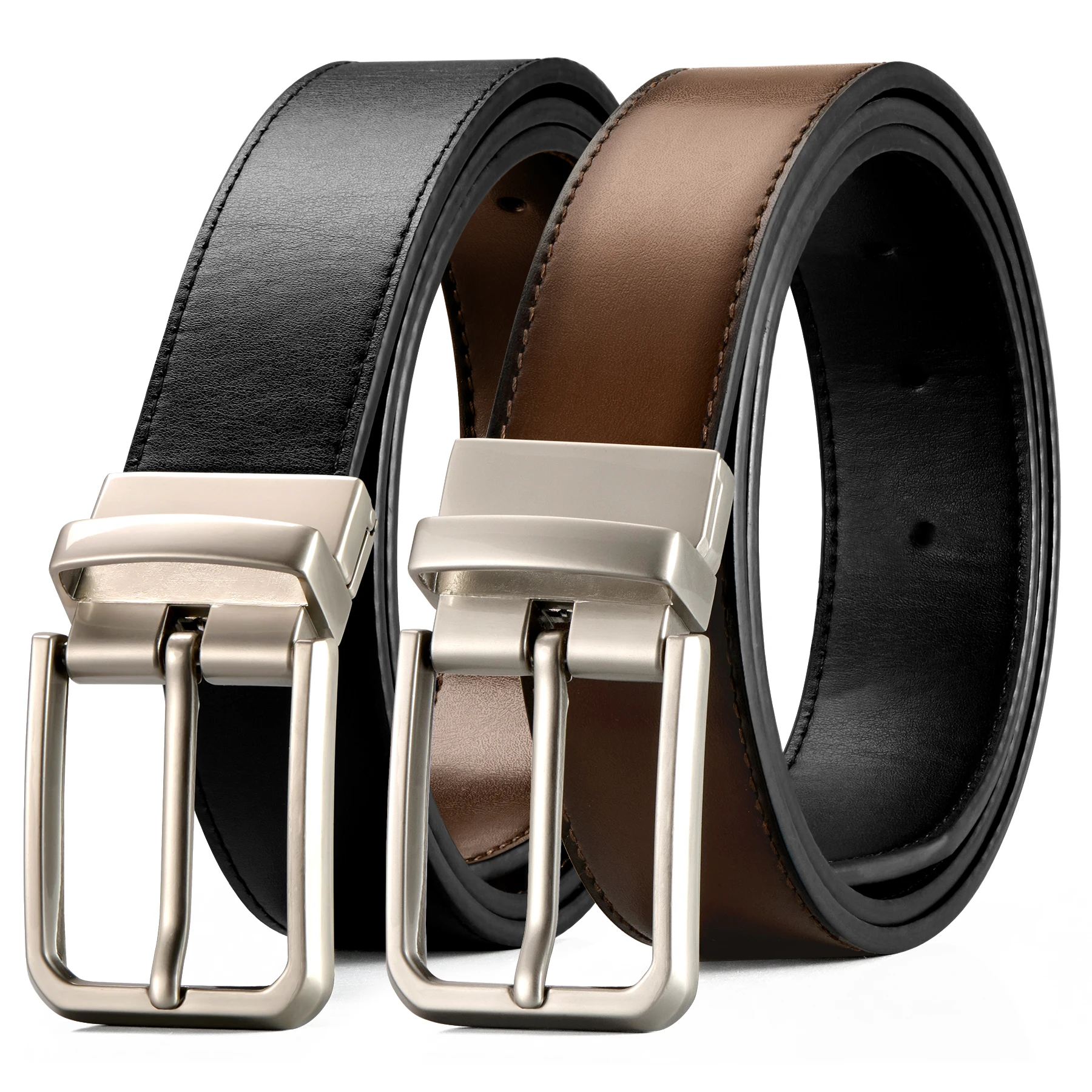 เข็มขัดหนังผู้ชายแบบกลับด้านได้ 1 แพ็ค สไตล์ลำลองสองแบบในเข็มขัดเดียวสำหรับผู้ชายสำหรับใส่กับกางเกงยีนส์และกางเกงเดรส