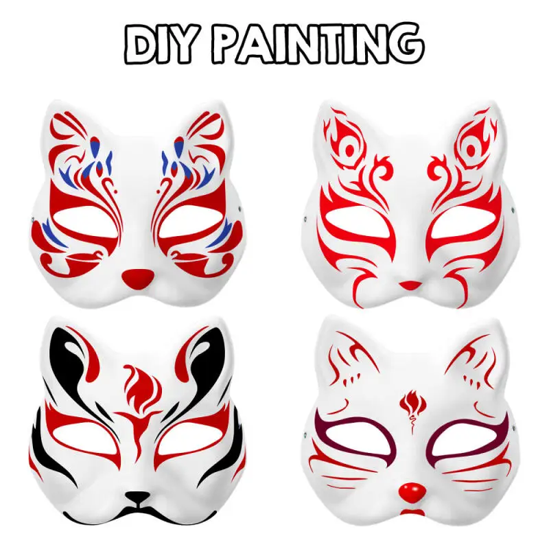 5 Stück Leere Pappmaché-Katzenmasken zum Selbstgestalten, Unbemalte Therian-Tiermasken, Handbemalte Weiße Zellstoffmasken für Oper, Cosplay, Halloween-Party und Bastelarbeiten für Erwachsene