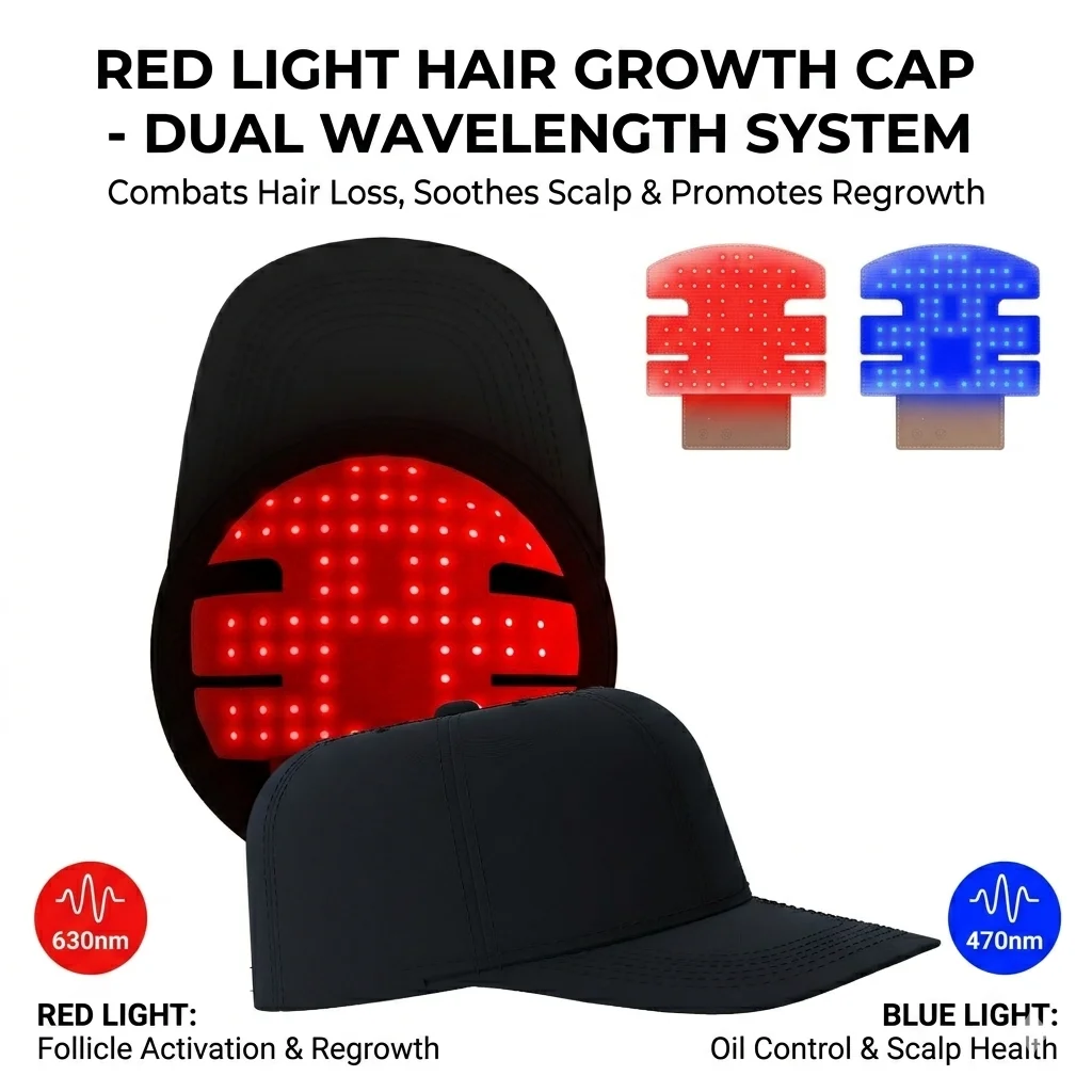 70x630nm Laser Hair Regrowth Device Red Blue Light Therapy Cap Anti Hair Loss Hat Scalp Treatment LED Phototherapy for Hair Care