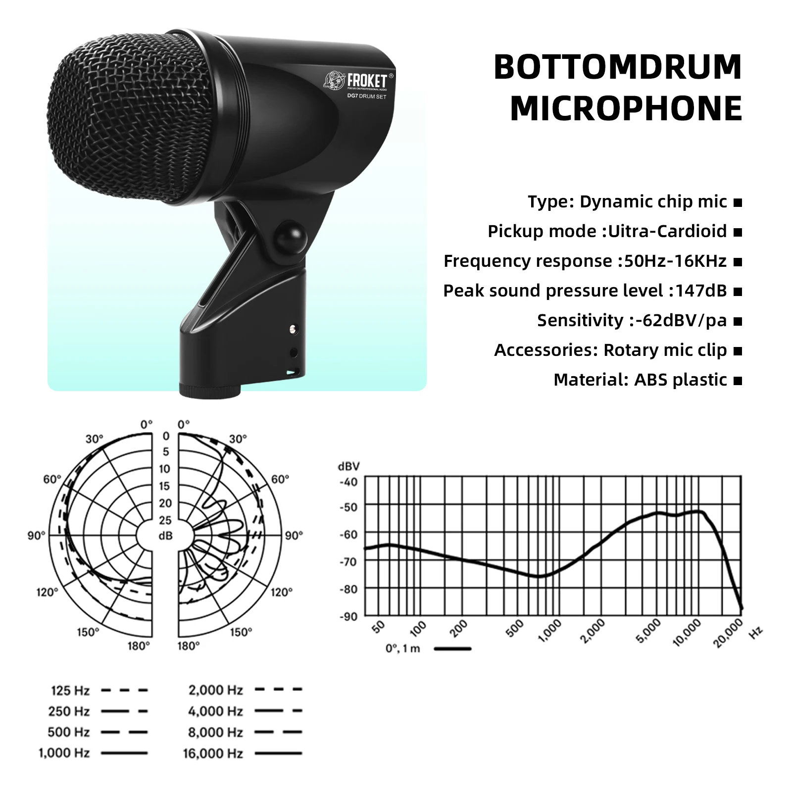 مجموعة ميكروفونات الطبل DG7 سلسلة توم كمين احترافية سلكية قلبية مع مشبك ذراع جودة عالية