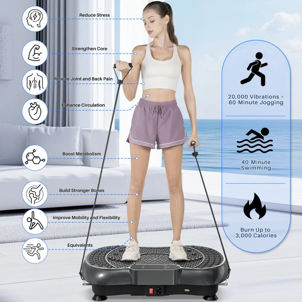 Bigzzia Vibration Plate 99 Intensity Levels Fitness Equipment for Home Full Body Workout Muscle Building Massager Sports Device