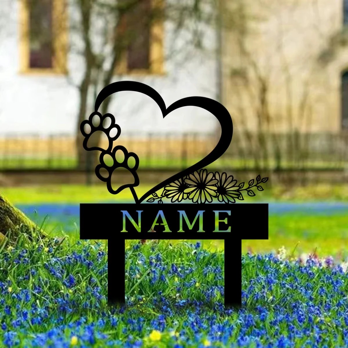 Custom Personalized Heart with Dog Paws Memorial, Metal Dog Pet Memorial Marker, Metal Dog Garden Stake Sign, Custom Dog Name image 2