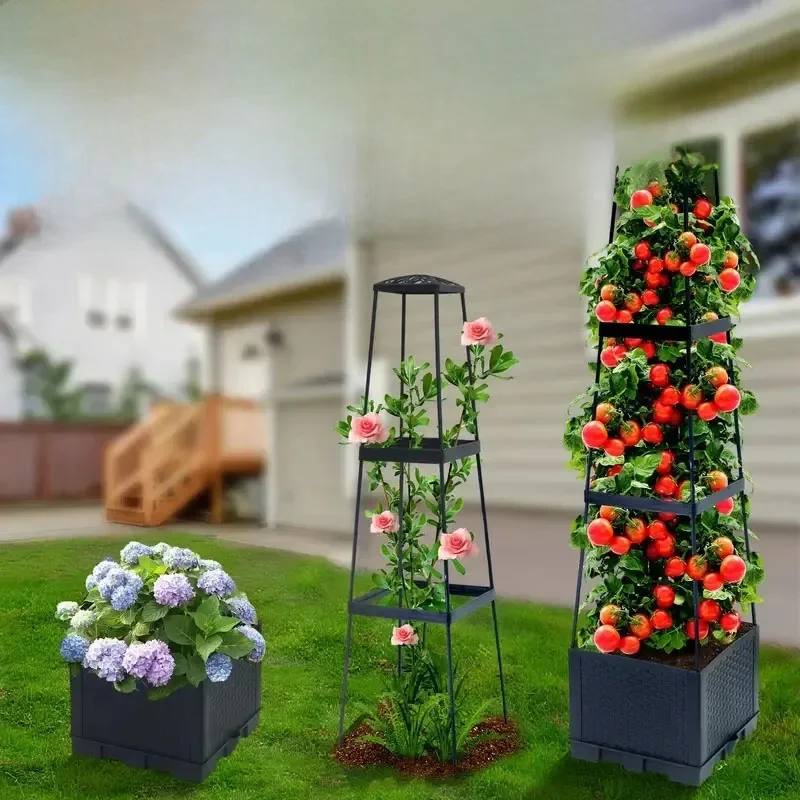 Tomato tower with self watering planting box and trellis - for climbing plants, indoor and outdoor garden support 1 set - afbeelding 2