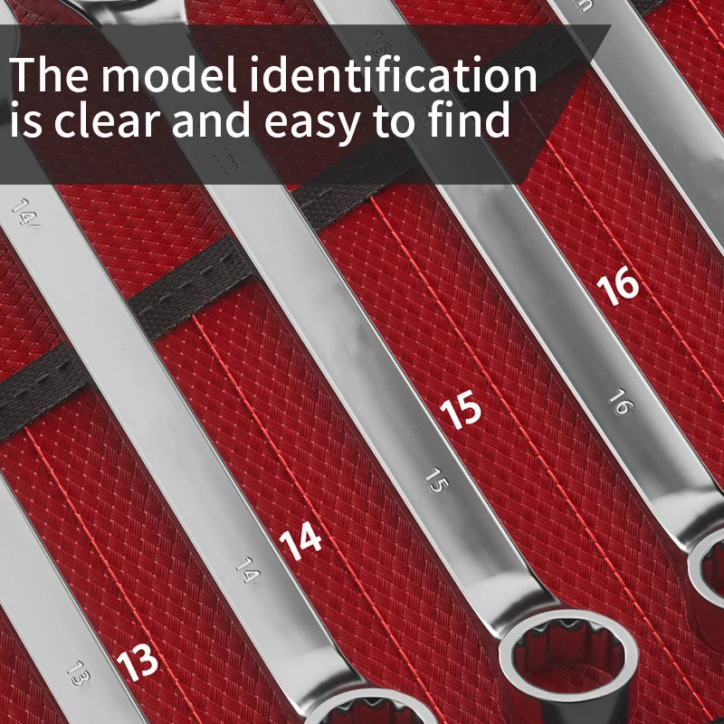 Wrench Set with Roll-Up Pouch, 6-24mm, CRV Steel, 15° Angled Open & 12-Point Box End, Mirror Chrome Finish for Home & Workshop