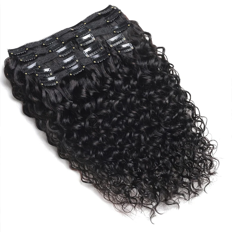 Water Wave Clip In Hair Extension Human Hair Brazilian Remy Human Hair Clip In Extension 120g 8Pcs/Set Natural Color 8-26 Inches