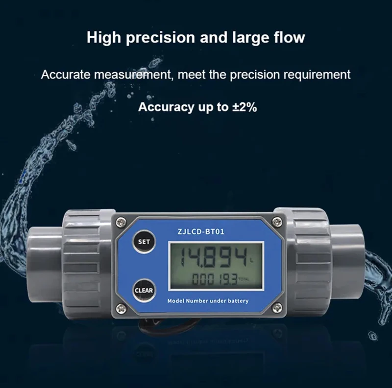 Imagem -02 - Medidor de Fluxo de Turbina Digital Medidor Eletrônico Lcd Medidor de Água Líquida para Fazenda Irrigação do Jardim Dn25-dn80 Pvc Pipe