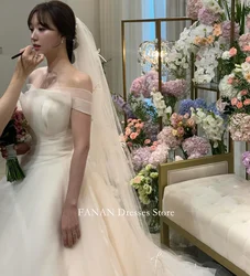 FANAN Korea Strapless Ivory Wedding Dresses 웨딩드레스  Ruched Customized A-Line Organza Short Sleeves Corset  Bride Gowns Plus Size