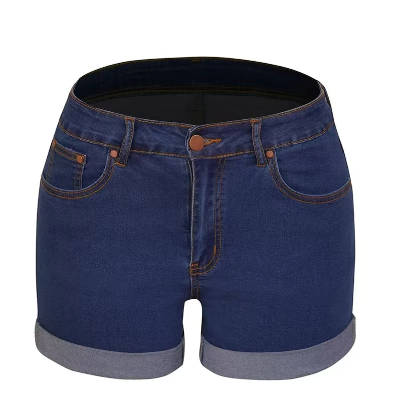 Stylish simple high-waisted shorts High stretch hip lift Pants Rolled up denim shorts for women