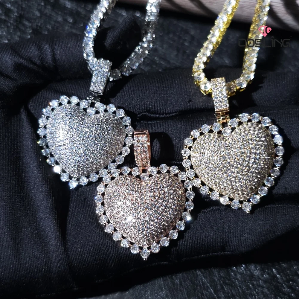 

Luxurious High-End Love Pendant With Tennis Chain For Wife Iced Out Cubic Zircon Heart Necklace Hip Hop Jewelry Birthday Gifts