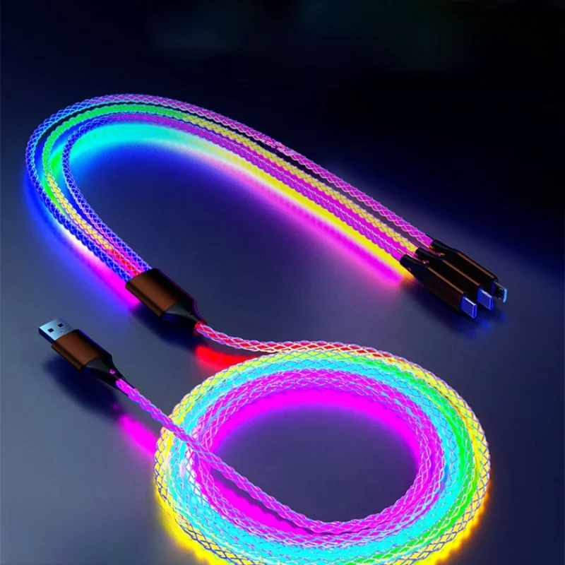 3 w 1 66W 6A RGB Color Light Micro USB Type C Kabel do szybkiego ładowania Xiaomi Samsung Huawei Iphone Samochodowy przewód do ładowania — zdjęcie 2