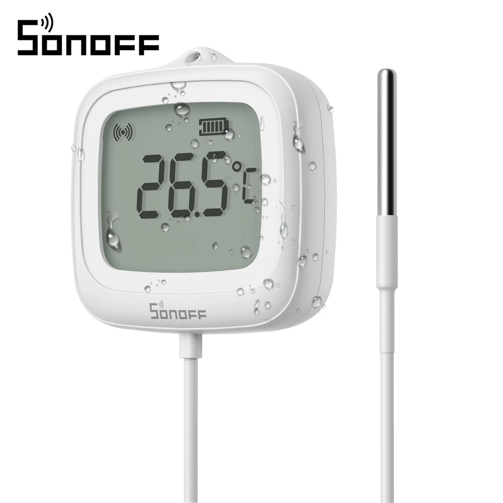 SONOFF SNZB-02LD Zigbee 3.0 LCD Smart-Thermometer mit Sonde, IP65 wasserdicht, für Kühlschrank, Pool, Aquarium und Weinkeller