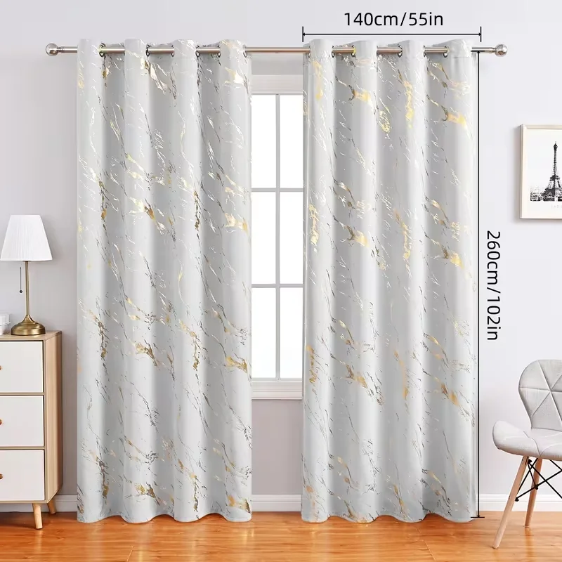 1PC  Luxury White & Gold Marble Pattern Curtains, Modern Window Panels, Elegant Light Filtering Curtains for Living Room Bedroom