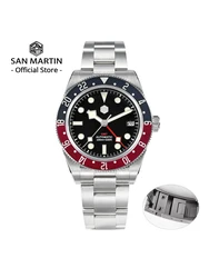 San Martin 39mm NH34 GMT Men Luxury Watch Bidirectional Aluminum Bezel Automatic Mechanical Sapphire 100M Waterproof  SN0109