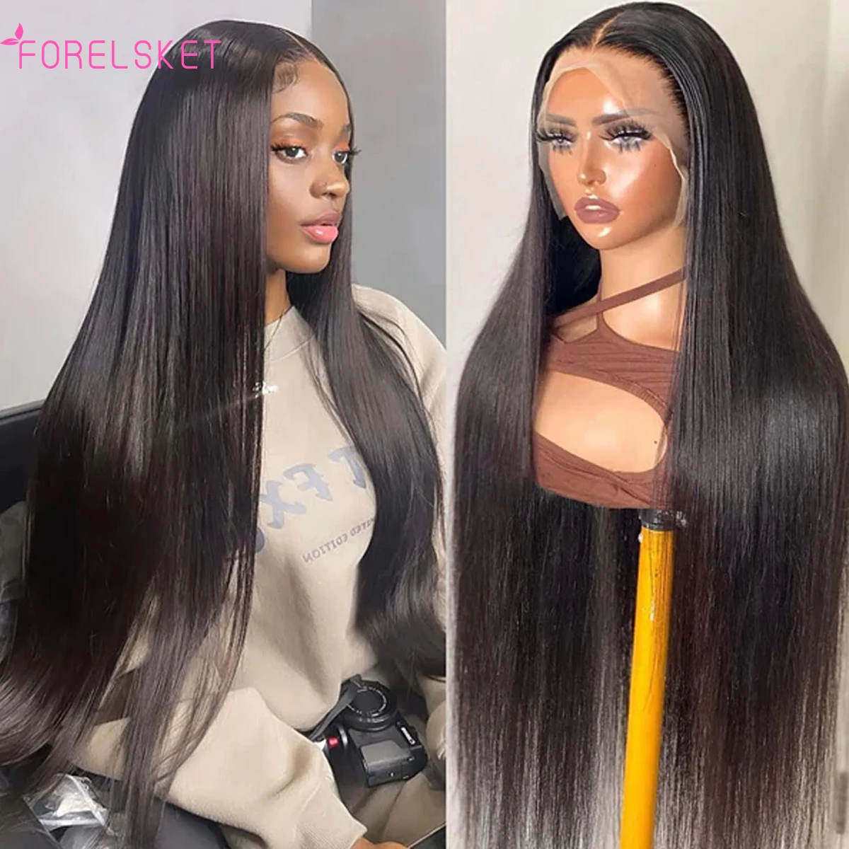 Wig 13x4 renda lurus tulang depan 30 32 inci Wig rambut manusia renda depan untuk wanita Wig rambut Brasil 4X4 Wig Frontal renda penuh