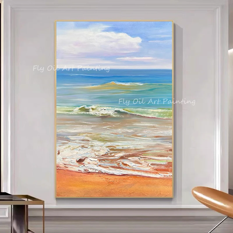 

100% Handmade colorful ocean seaside thick knife landscape beautiful modern Oil Painting Porch Aisle For Living Room Artwork