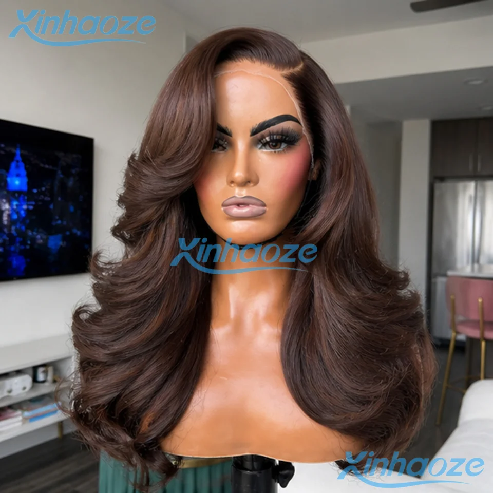 

5x5 Silk Top Closure Wigs With Bleached Knots Side Part Full Lace Human Hair Dark Chestnut Brown #2 Body Wavy Glueless Brazilian