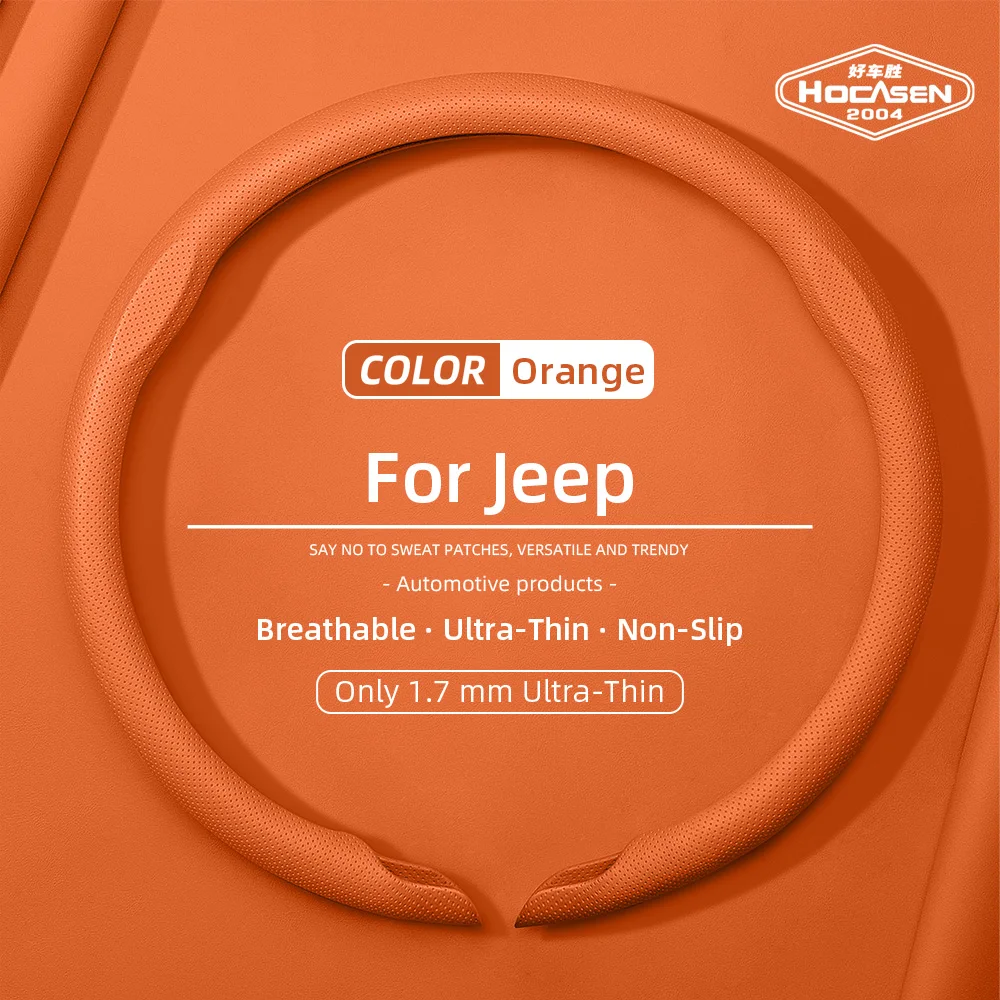 Suitable for Jeep Nappa Leather Car Steering Wheel Cover with Anti-Slip Breathable Holes Grand Cherokee Compass Wrangler Renegade Avenger Grand Wagoneer Gladiator Commander Meridian Black