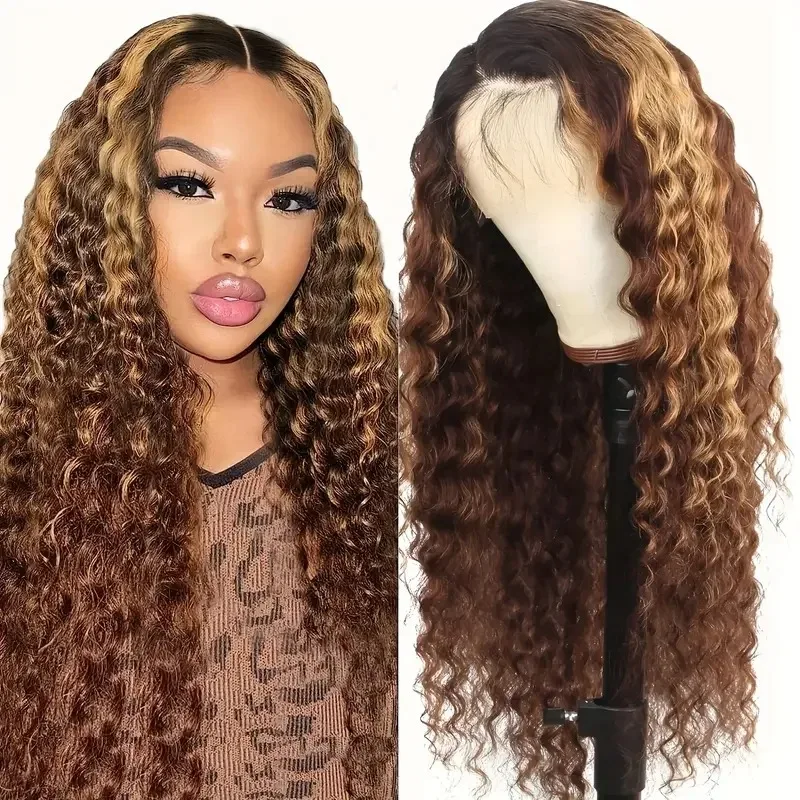 Deep Wave Highlight Ombre 13x4 HD Lace Frontal Human Hair Wigs 13x6 Honey Blonde Colored Lace Frontal Curly Wigs For Black Women