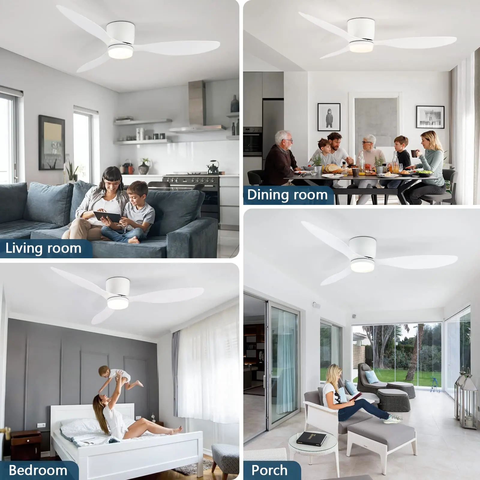 Smart Ceiling Fan With Dimmable LED Light AC85-260V Remote Control Modern 3 Blades Reversible Quiet DC Motor 6-Speed Timer Fan