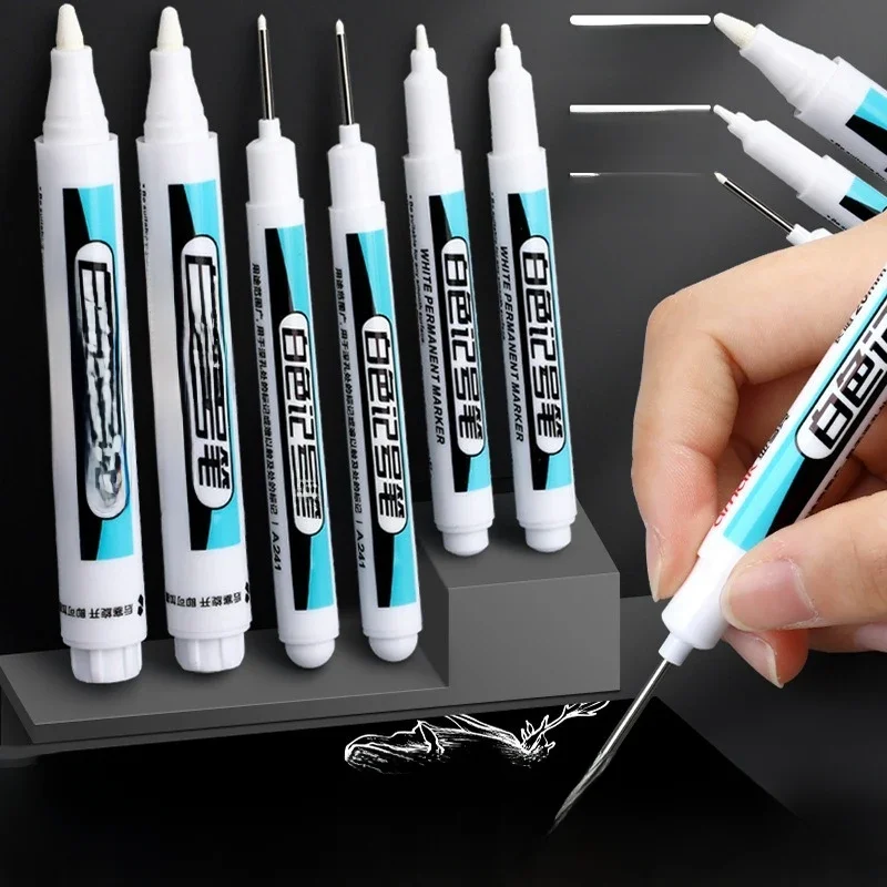 1/4 pçs branco conjunto de canetas de pintura permanente para madeira rocha plástico couro vidro