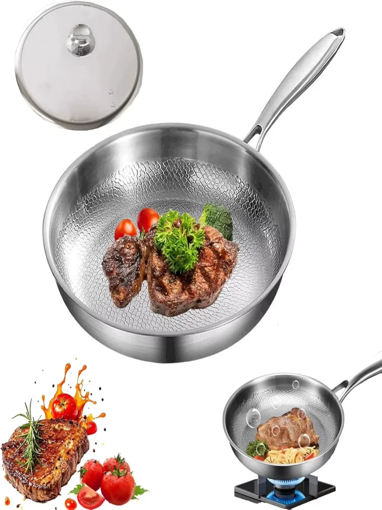 OWJHE 30cm Reine Titan-Bratpfanne Antihaft-Bratpfanne Unbeschichtet mit Fischschuppen-Hammermuster Titan-Legierung Kochgeschirr