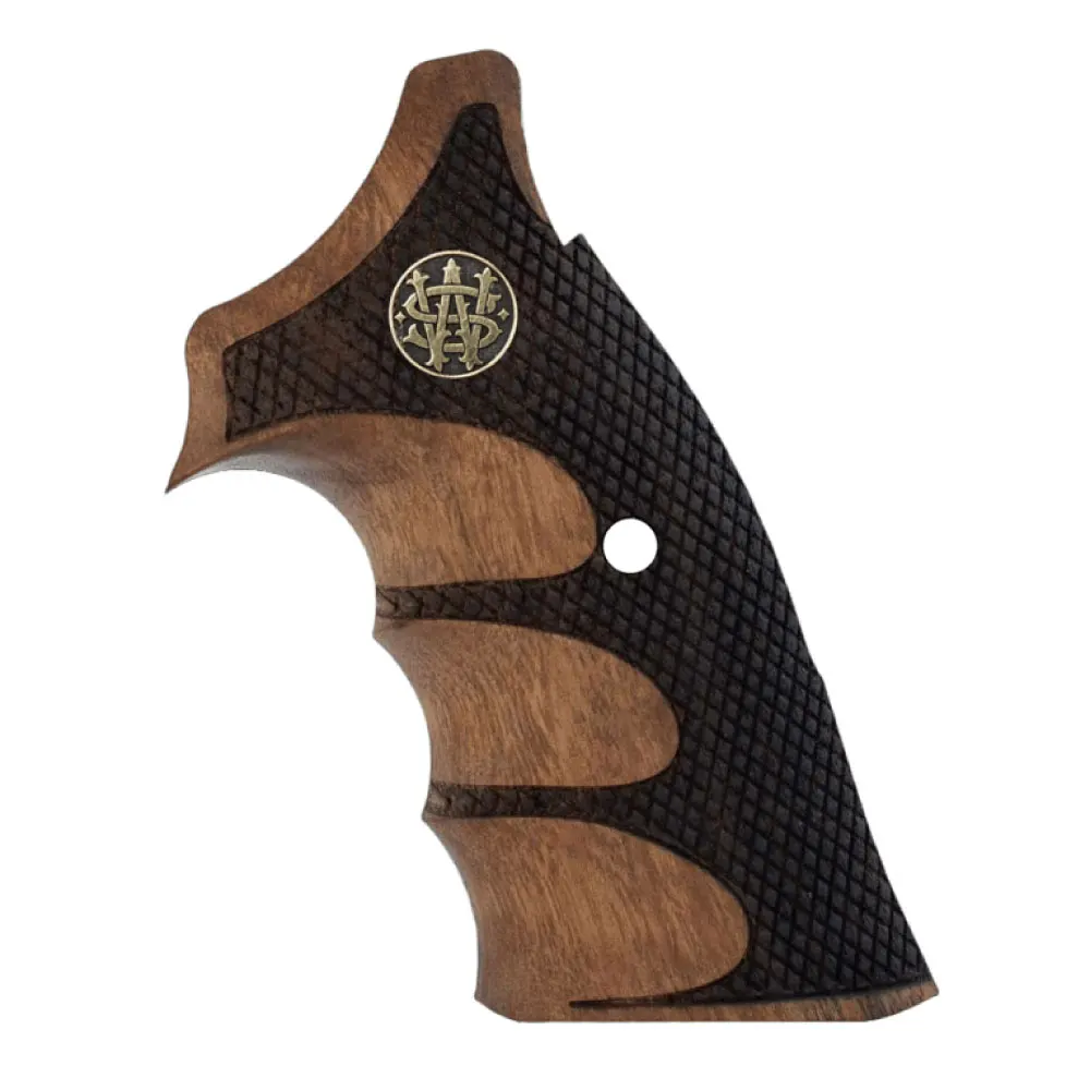 Salvatore Walnut Pistol Grips Handle Handmade for Smith & Wesson 357 with Metal Logo Laser Pattern