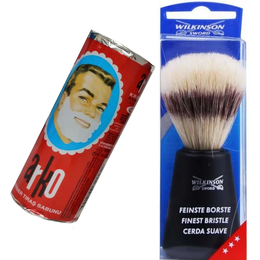 Wilkinson Sword Finest Bristle 3 Star Shaving Brush - Arko Stick Shaving Soap 75g