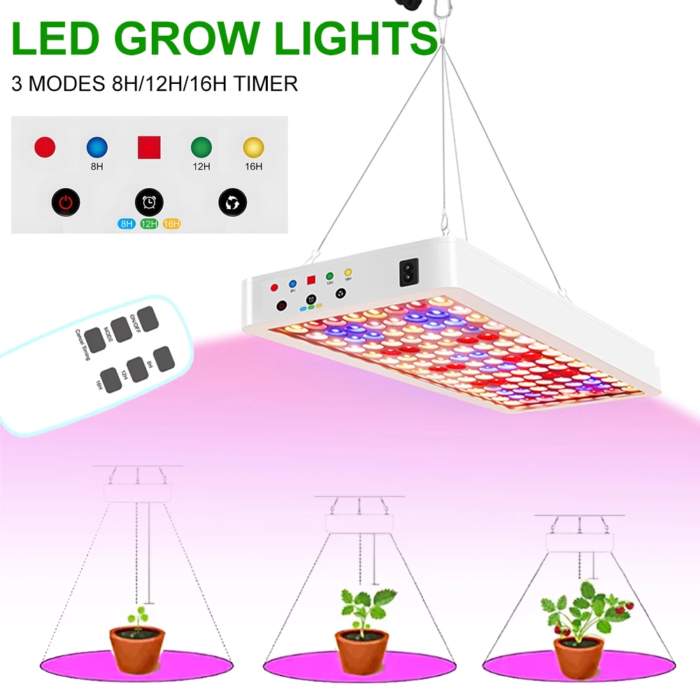 LED Grow Lights for Indoor Plants Full Spectrum Veg Bloom 3 Modes 8H/12H/16H Timer Remote Control Seedlings Hanging Growing Lamp