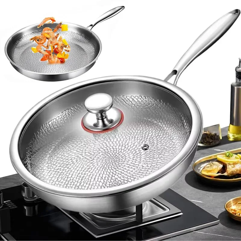 Sartén de titanio de alta gama para el hogar, sin recubrimiento, para bistecs y panqueques, antiadherente, apta para estufas de gas, utensilio de cocina.