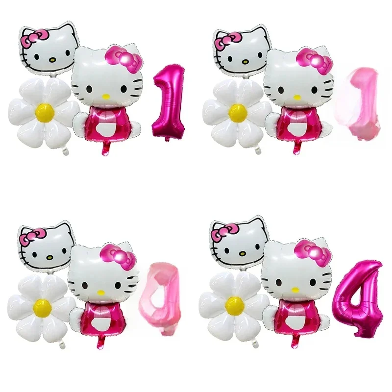 Ensemble de ballons Hello Kitty, ballons en aluminium avec chat de dessin animé Kawaii, décoration de fête d'anniversaire pour filles, fournitures de réception-cadeau pour bébé