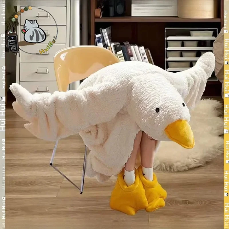 Nieuwe Dikker Coral Fleece Capuchon Gewaad Grote Gans Nachtjapon Grappige Gans Paar Leuke Cartoon Nachtkleding Cosplay Eend Thuis Kleding - afbeelding 2