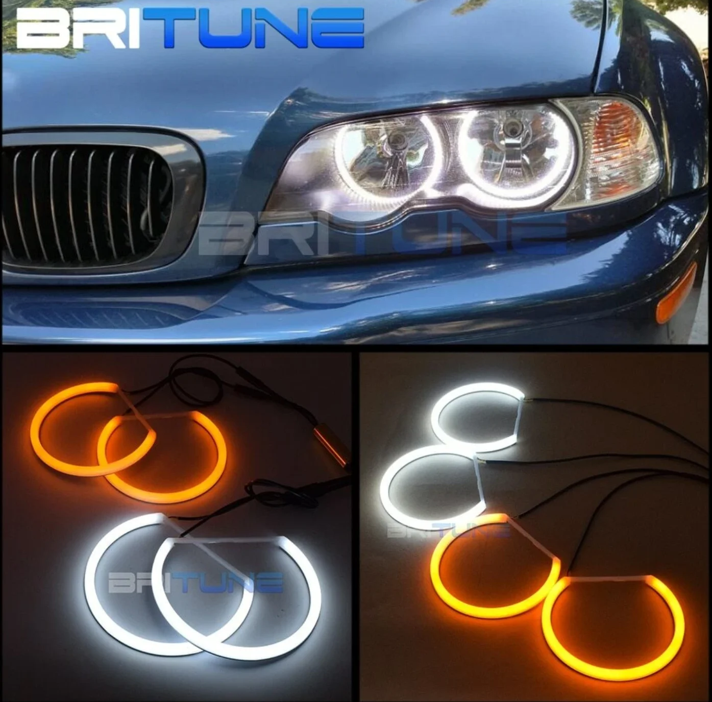 A1 Cotton LED Angel Eye Switchback W+ DRL Fits 02-05 E46 Sedan Non Projector