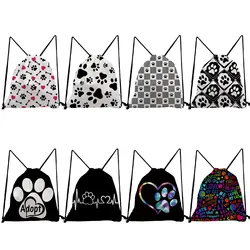 Drawstring Pocket Travel Backpacks For Students Gift Shoes Bags School Bag Dogs Paws Printed Funny Fashion Custom High Quality