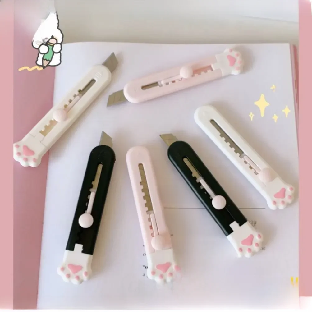 Kawaii Mini Bolso Cat Paw Art Utility Knife Express Box Faca Cortador De Papel Artesanato Embrulho