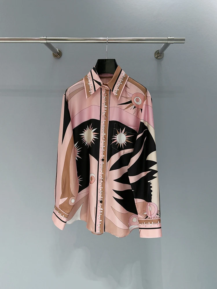 

Весенне-летняя новая модная женская рубашка свободного кроя в стиле ретро с красивым шелковым принтом и длинными рукавами