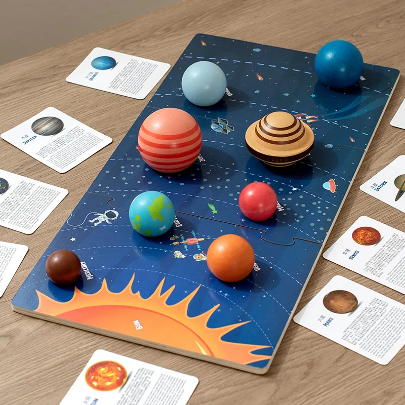 Montessori Wooden Early Education Toys Outer Space Learning Puzzle Solar Planets Puzzles Universe Cognition Matching Board